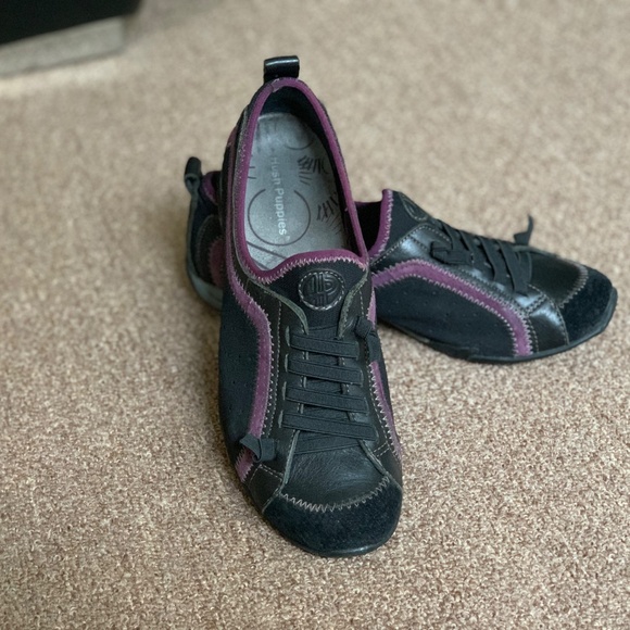 Hush puppies in black leather/suede with purple detail sneaker shoe in size 37 - Picture 2 of 10